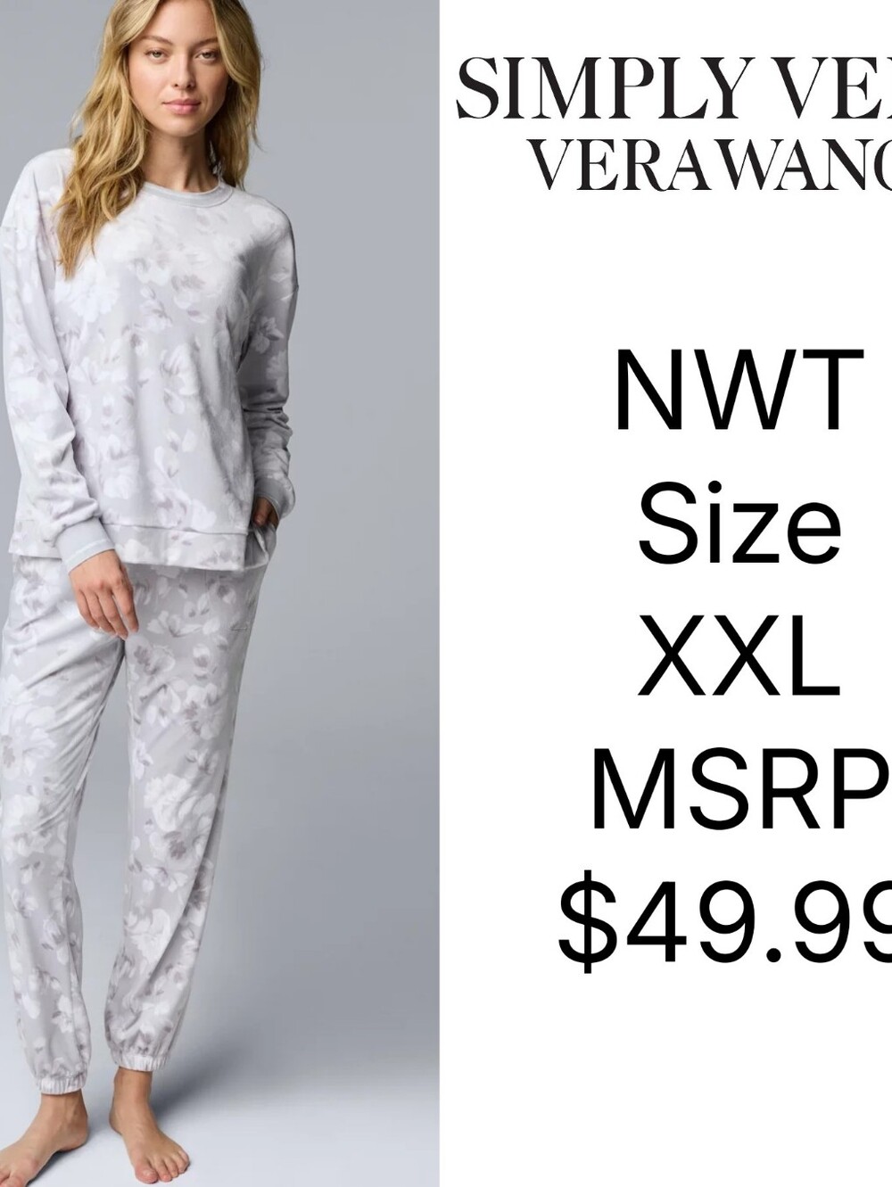 NWT Simply Vera Vera Wang Long Sleeve Pajama Top & Pajama Jogger Set Size XXL